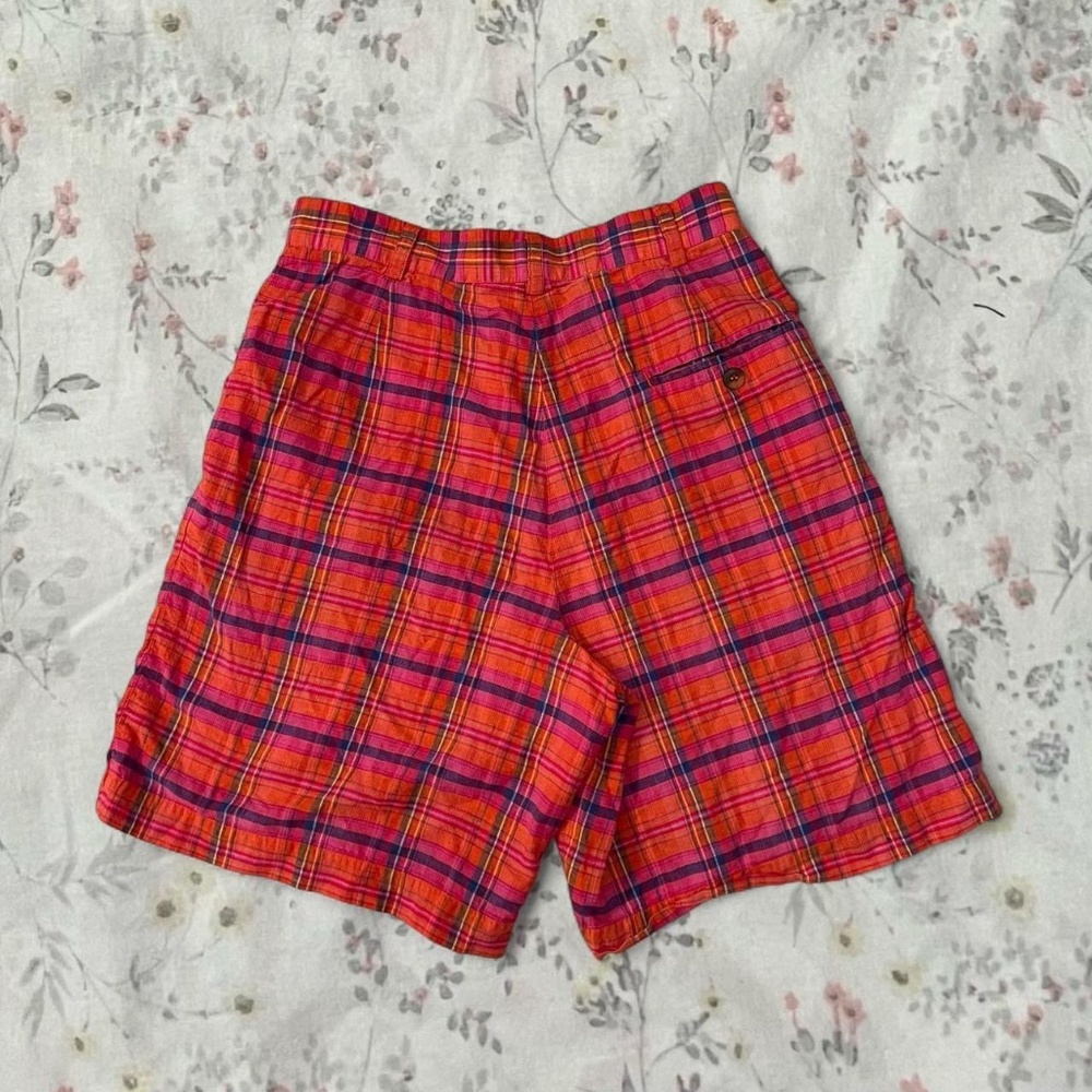 90s Vintage Pink & Orange Plaid Cotton Shorts Lizsport Retro High Waisted